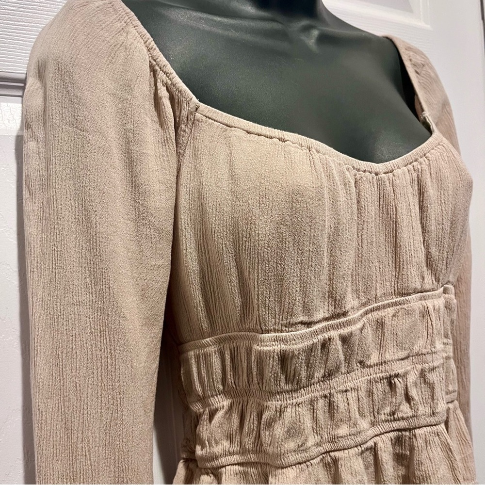 Ambiance Crop Top boho Beige long sleeve Women Medium festival summer shirt - Picture 2 of 5